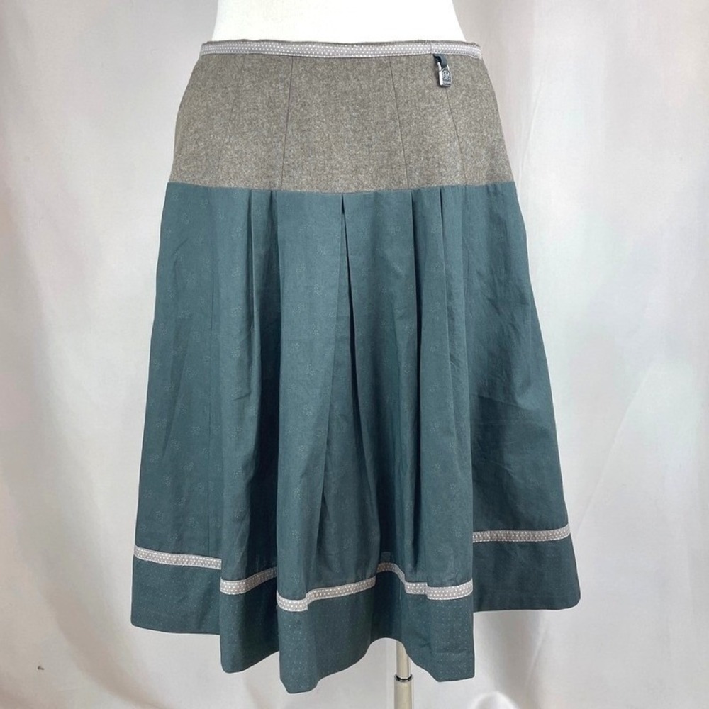 HAMMERSCHMID Pleated Skirt Womens (L) Wool Cotton Taupe‎ Olive Lined Pockets